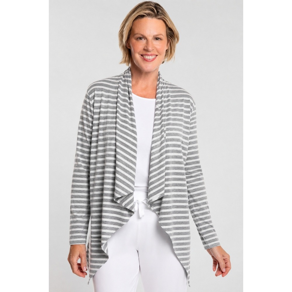 Coolibar NWT Womens Marietas Sun Wrap UPF 50+ Striped Cardigan Grey White Small